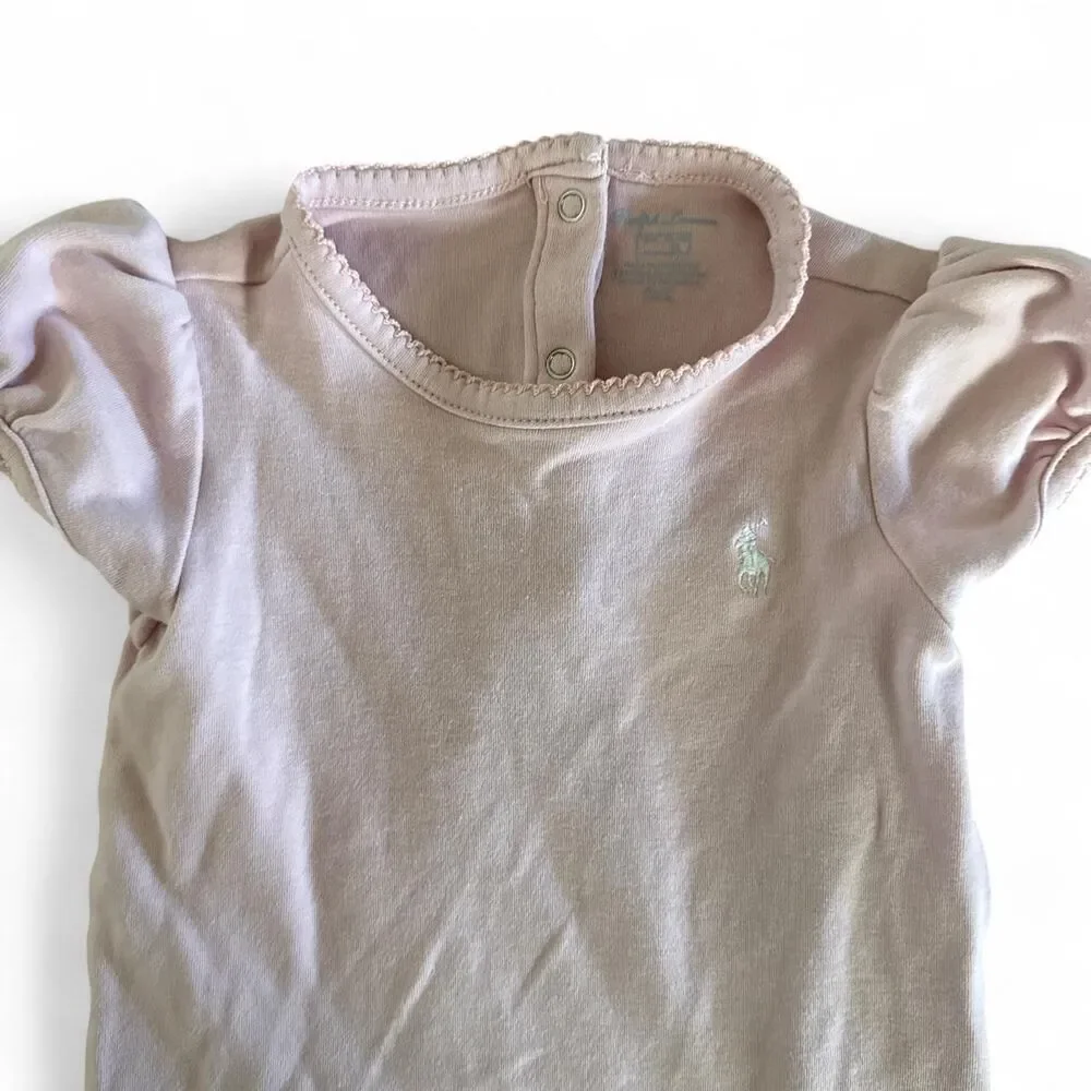 Ralph Lauren Baby Girls Pink Pony Logo Bodysuit | Puff Sleeve | 18 Months